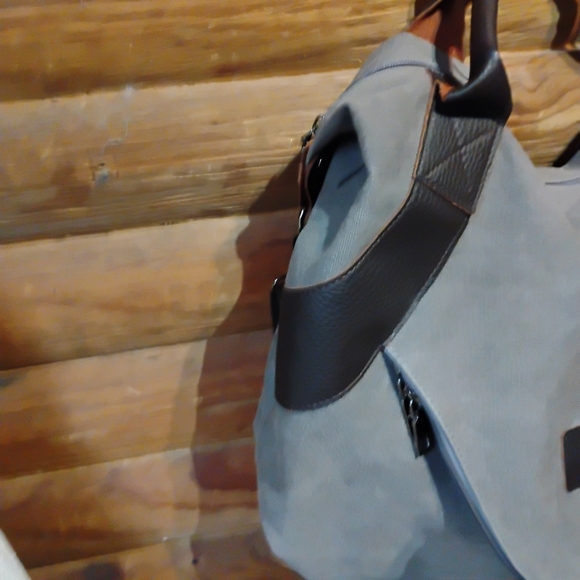 Threaded Pear Canvas Tote Bag Weekend Getaway Carry On Multiple Pockets Grey - Picture 4 of 12